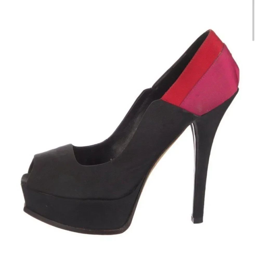 Fendi Authentic Black Red Pink Peep Toe High Heel Pumps 9